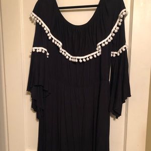 Black off the shoulder dress with bell sleeves